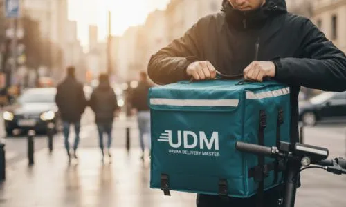 A person receiving a delivery package and helmet.